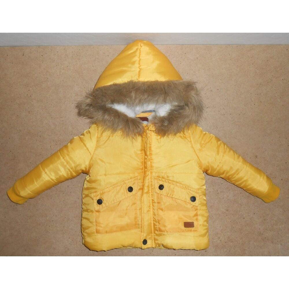 7 For All Mankind Toddlers Yellow Full Zip Hooded Jacket Size 24M Sherpa Lining